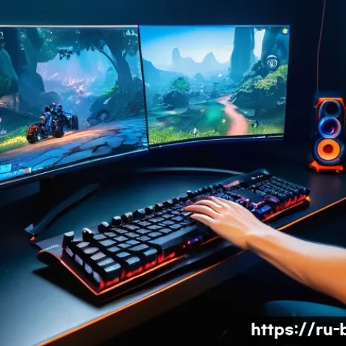 블레이드앤소울 최적화 성능 비교 - A detailed gaming setup scene featuring a mid-range laptop displaying Blade & Soul gameplay with opt...