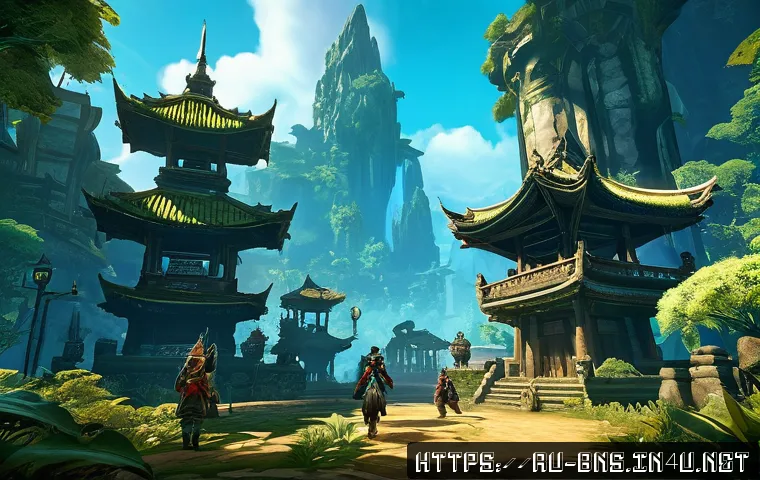 블레이드앤소울 시즌 별 보상 요약 - A vibrant and expansive fantasy game world scene showcasing newly added diverse locations in Blade a...