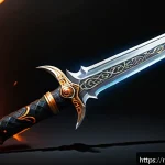 블레이드앤소울 무기 스킨 변경법 - A detailed fantasy sword skin called "Moon Flame" featuring bright fiery effects enveloping the blad...