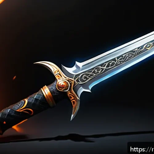 블레이드앤소울 무기 스킨 변경법 - A detailed fantasy sword skin called "Moon Flame" featuring bright fiery effects enveloping the blad...