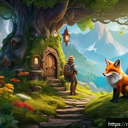 블레이드앤소울 생활기술 노하우 - A detailed fantasy forest scene at the foot of a mountain, rich with tall ancient trees and dense pa...